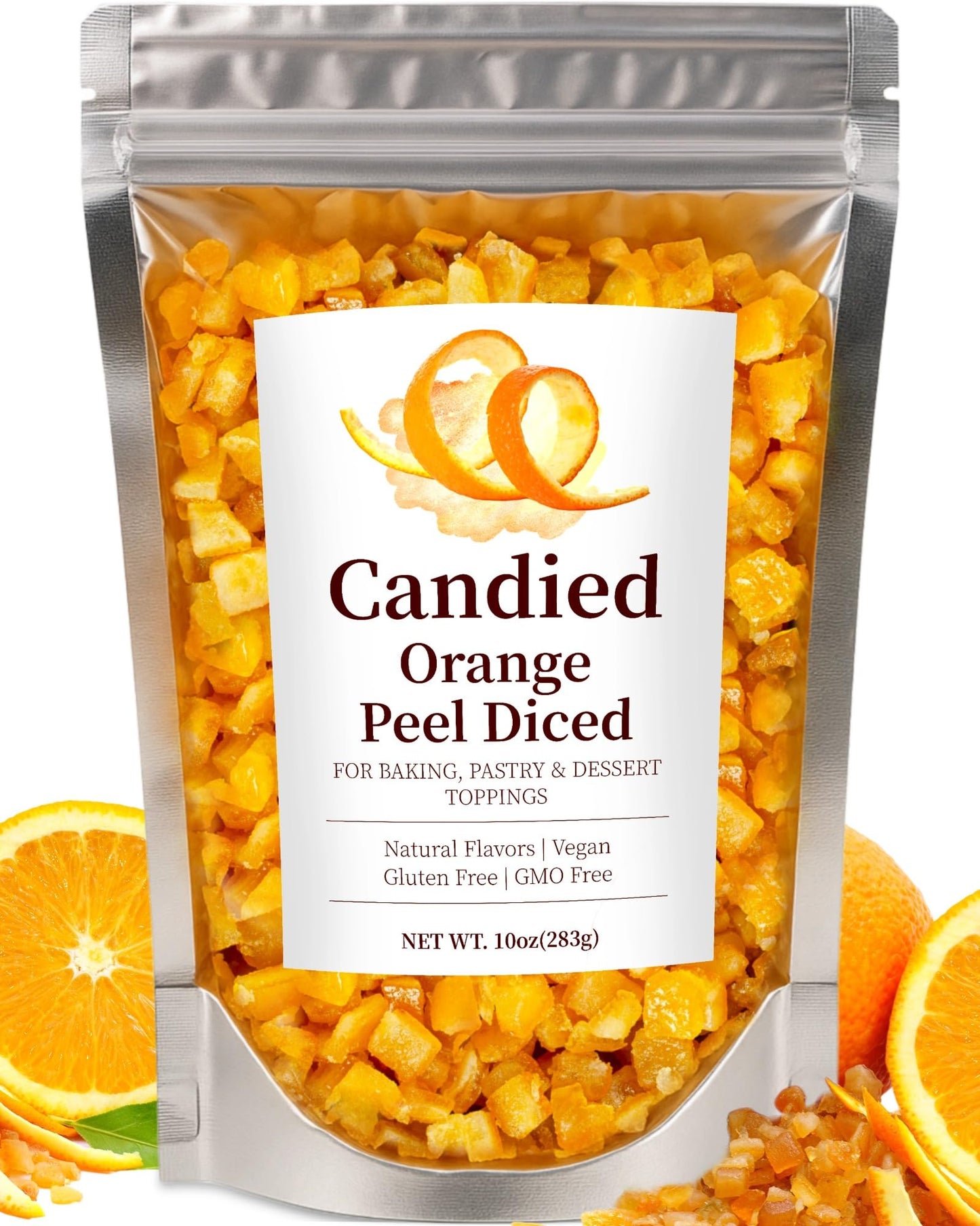 10oz Natural Candied Fruit, Orange Peel Cubes for Baking, Desserts, Garnish