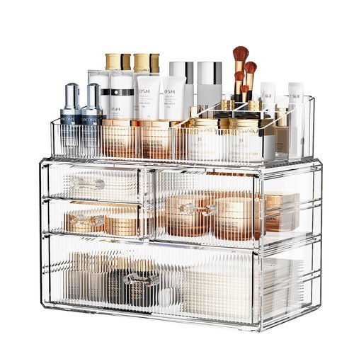 ZHIAI Stackable Storage Drawers, Acrylic Bathroom Counter Organizer Clear Makeup Organizers for Vanity, Kitchen Cabinets, Bathroom, Undersink, Home Organization and Storage (1 Top 3 Drawers,)