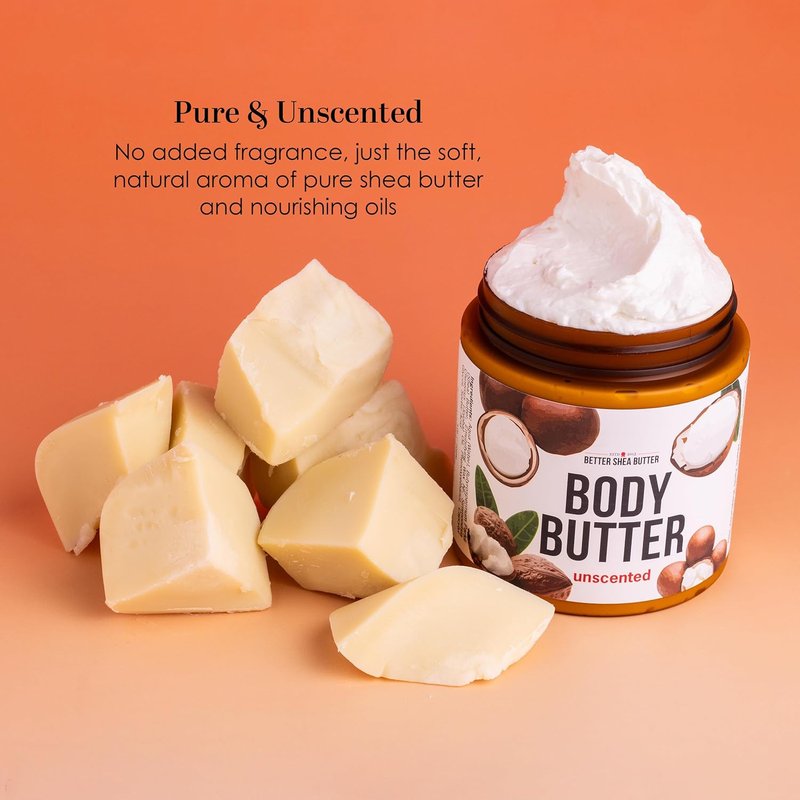 Unscented Body Butter for Dry Skin - Deep Moisturizer with Raw Shea Butter & Jojoba Oil | 8 oz