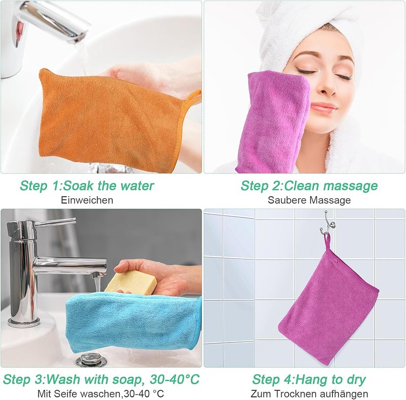 PHOGARY Microfiber Face Cloths - 5 Pack Fast Drying & Super Absorbent | 6"x8" Lightweight Travel Wash Mitts