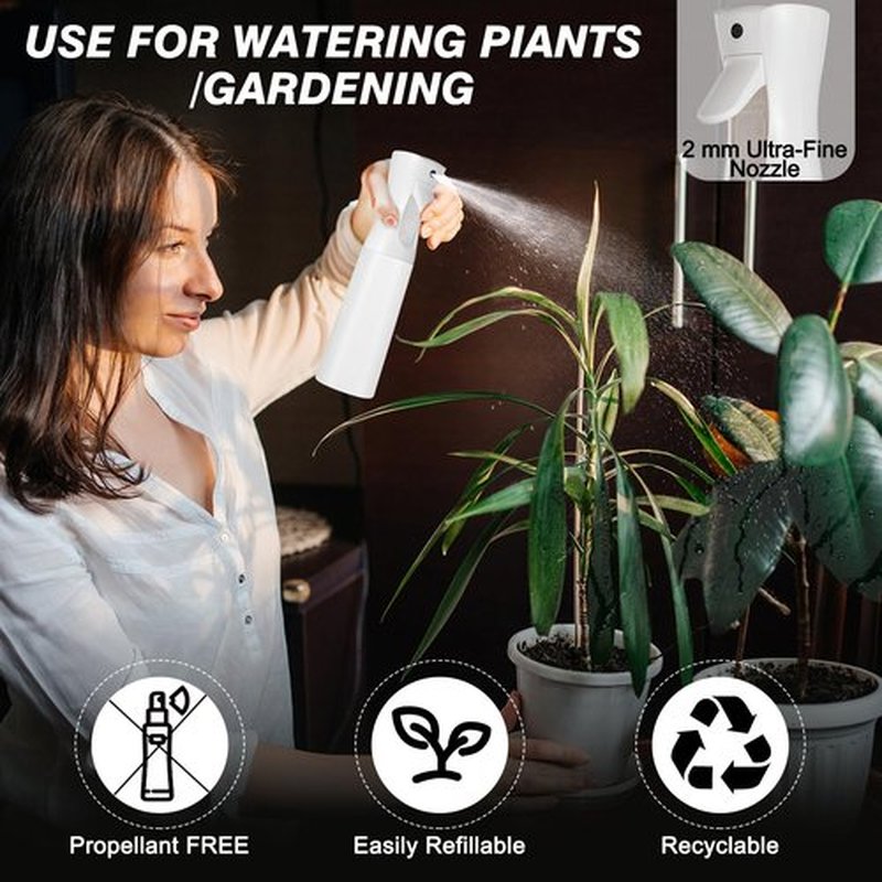 Continuous Spray Bottle for Hair (10.1oz/300ml) 2 Pack Mister Spray Bottles for Cleaning Empty Ultra Fine Water Mist Sprayer for Hairstyling Plant Garden Curly Hair Etc (White)