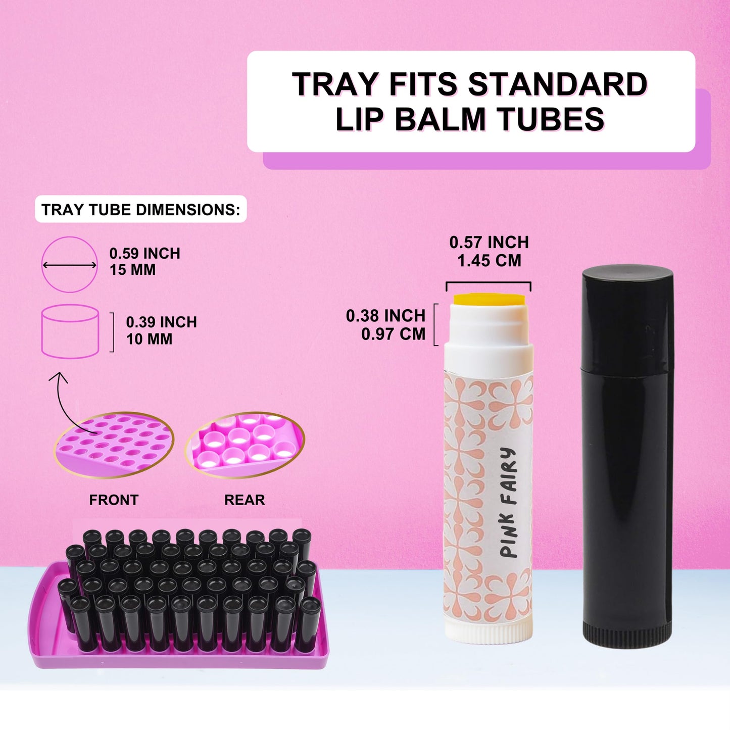 Kare & Kind Lip Ba lm Filling Tray Kit - 1x Filling Tray, 1x Spatula, 50x Lip Balm Tubes (Black), 50x Writable Sticker (3 colors), 50 Printed Stickers (Transparent) - DIY Homemade Lip Balm