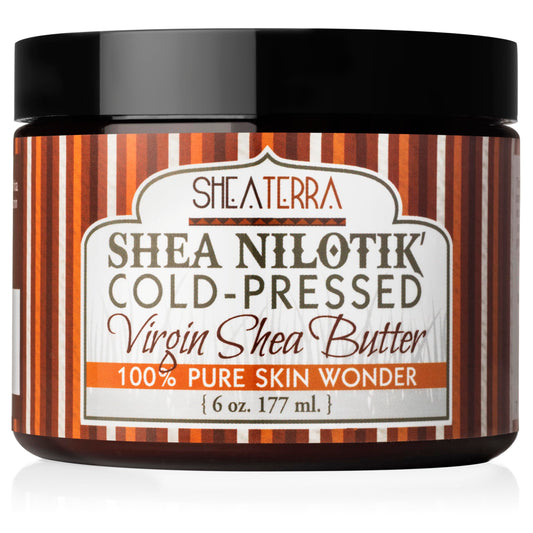 Shea Terra Shea Nilotik' Cold-Pressed Virgin Shea Butter | 100% Pure, Natural & Organic East African Shea Butter for Skin Repair, Stretch Marks & Anti-Aging – 6 oz