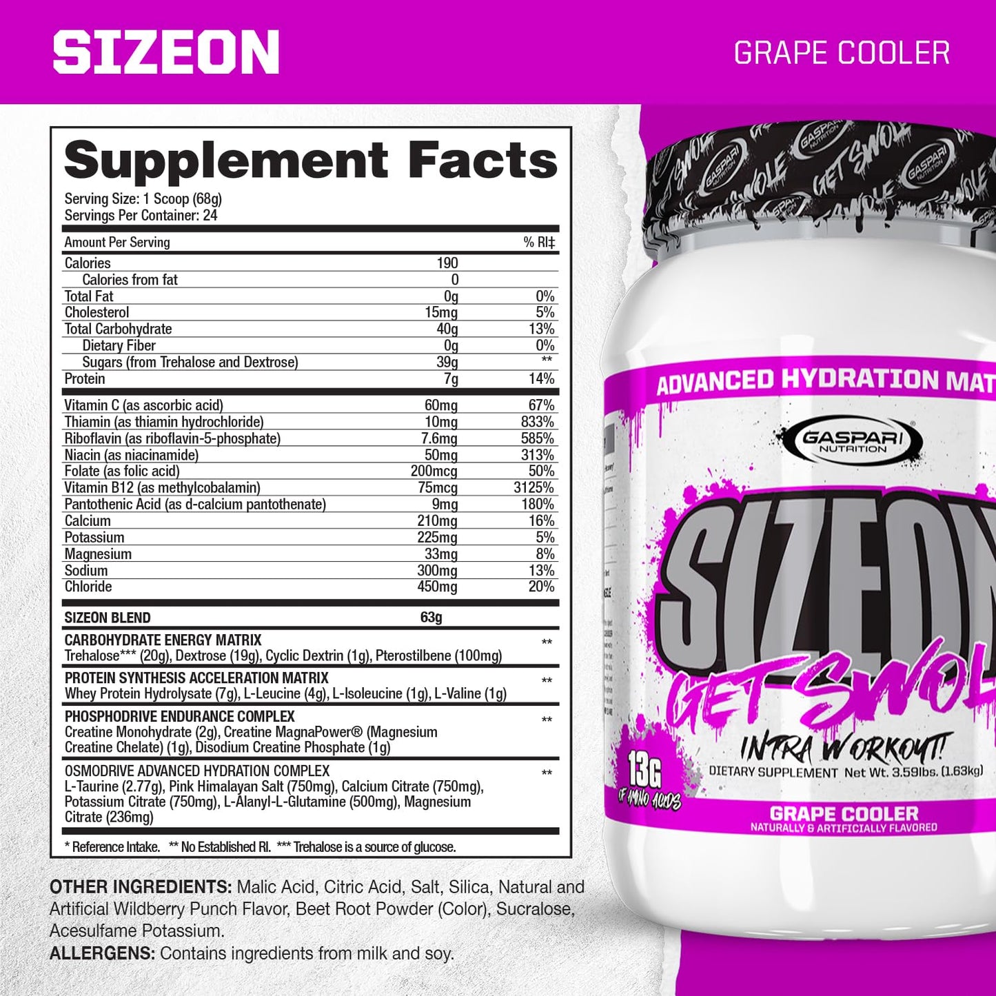 Gaspari Nutrition SizeOn Intra Workout, Whey Protein Powder, The Ultimate Hybrid Intra-Workout Amino Acid & Creatine Formula, Increased Muscle Volume & Recovery (3.59 Pounds, Orange Cooler)