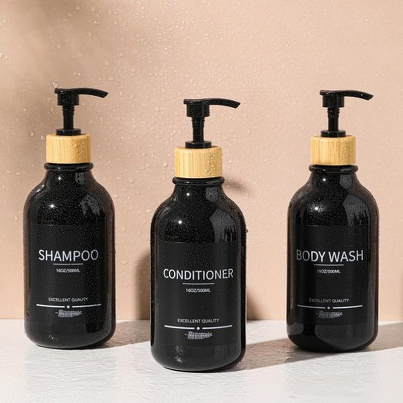 Mithrgrous Shampoo and Conditioner Dispenser Bottles,5Pack Shampoo Bottles Refillable,16.9oz Refillable Shampoo and Conditioner Bottles,(Black) Bathroom Shampoo Dispenser Set
