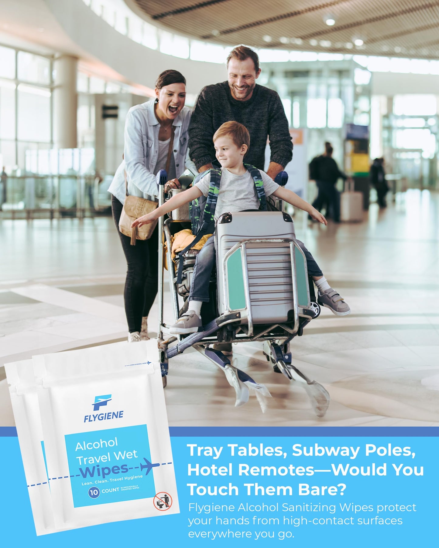 FLYGIENE Individually Wrapped Alcohol Wipes, Travel Essentials (20 Count)