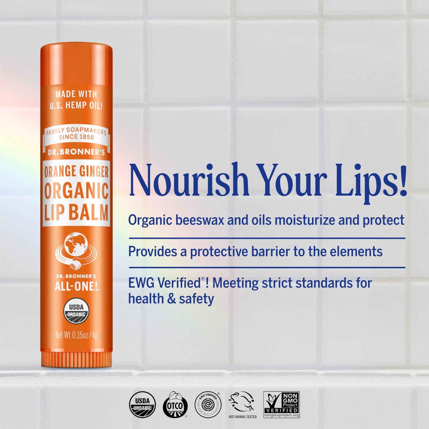Dr. Bronner’s Organic Lip Balm 6-Pack (.15oz) Natural, Moisturizing, Petroleum-Free Lip Balm with Beeswax & Avocado Oil for Dry Lips, Men & Women - Orange Ginger