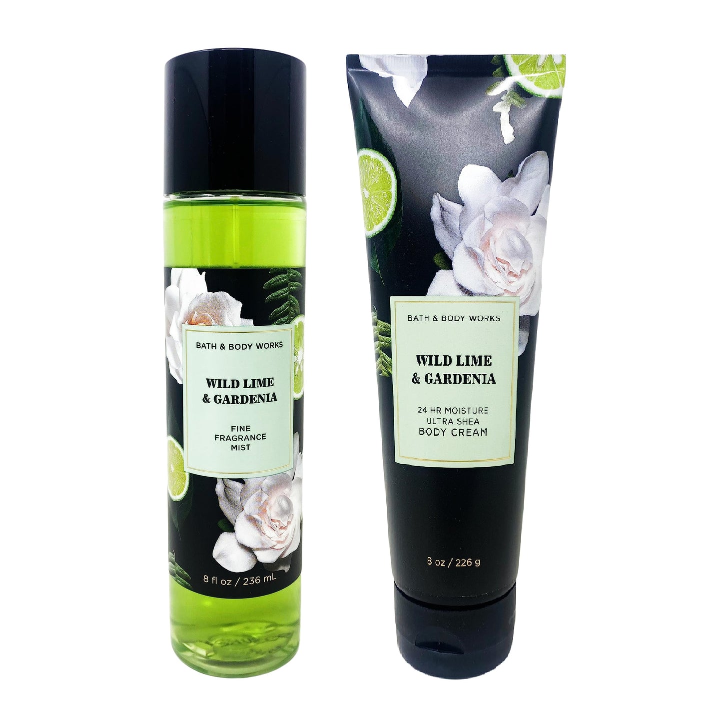 Bath & Body Works Wild Lime & Gardenia Duo Gift Set - Fragrance Mist and Body Cream - Full Size