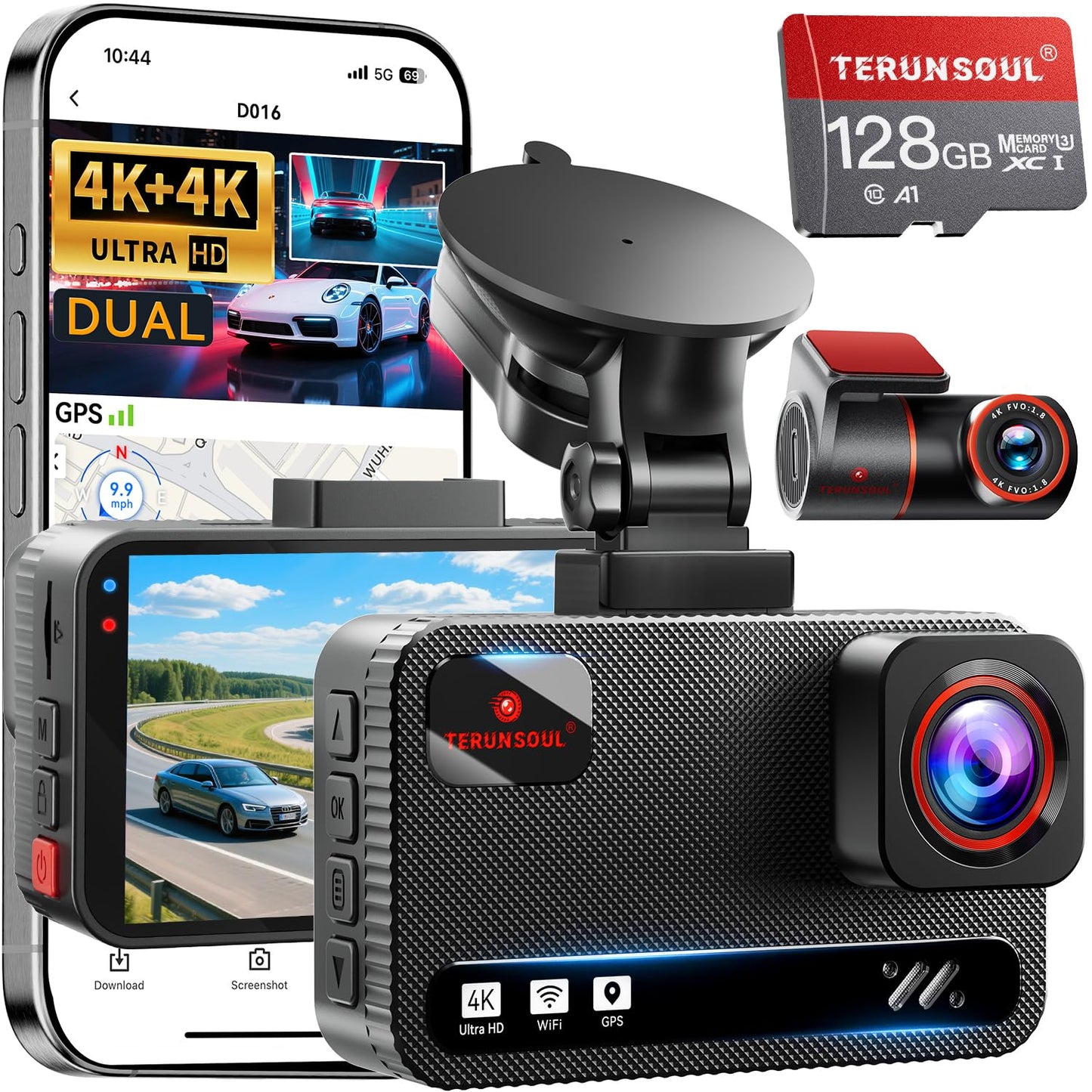 TERUNSOUl 1K+1080 Dash Cam, 2 pcs in-Visor Mounted
