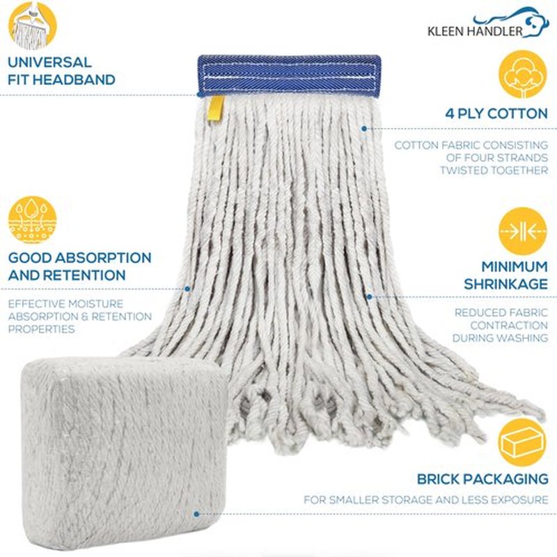 Pack of 24 Cut End Cotton Mop Head Replacement, 1.25-inch Universal Headband, Wet Mop Refills, Natural, 16 Oz