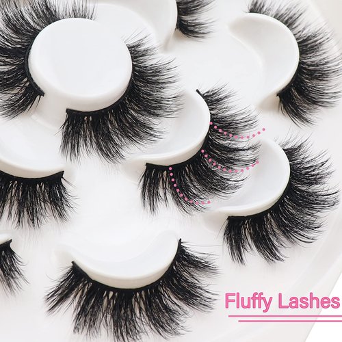 Veleasha Lashes 5D Faux Mink Lashes False Eyelashes Dramatic Eye Lashes Wispy Fluffy Fake Lashes Luxurious Volume Fake Eyelashes 7 Pairs Pack (610)
