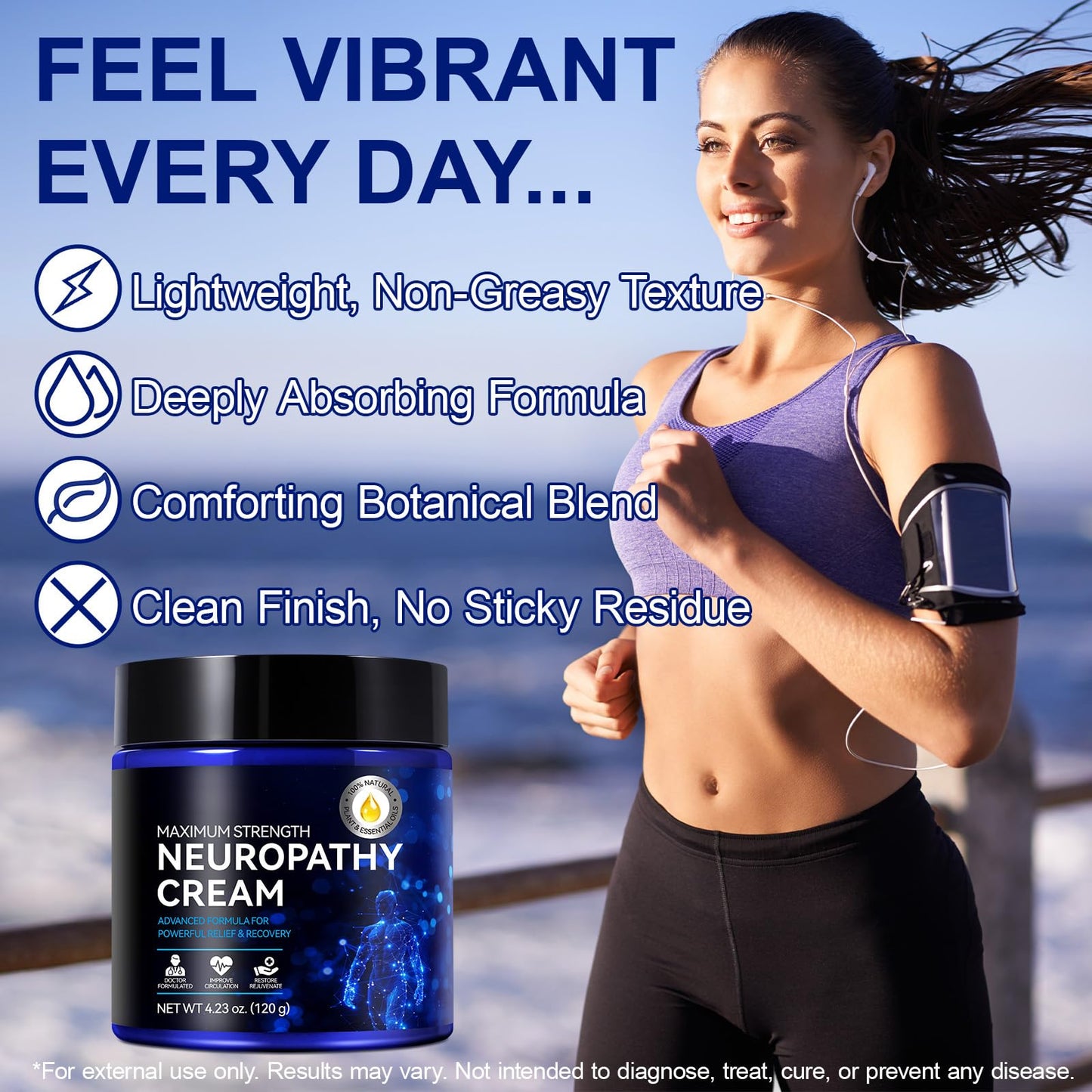 Neuropathy Cream for Feet, Legs & Hands – Lightweight, Plant-Based Formula with Cooling Comfort, 4 oz