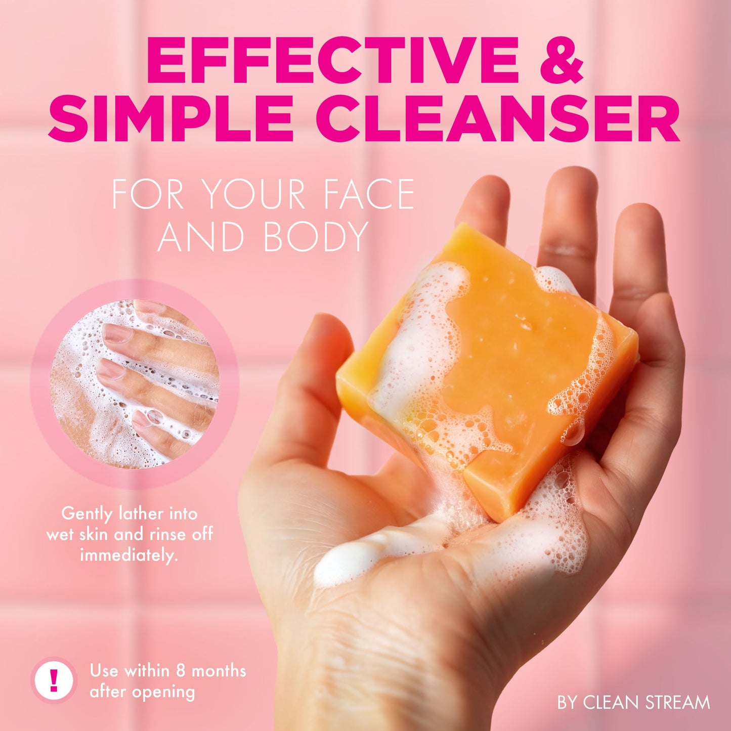 Cleanstream Radiance Soap Bars with Retinol, Vitamin C & Collagen – Gentle Cleanser for Face, Body & Intimate Areas – With Shea Butter, Turmeric & Hyaluronic Acid – Includes Soft Brush