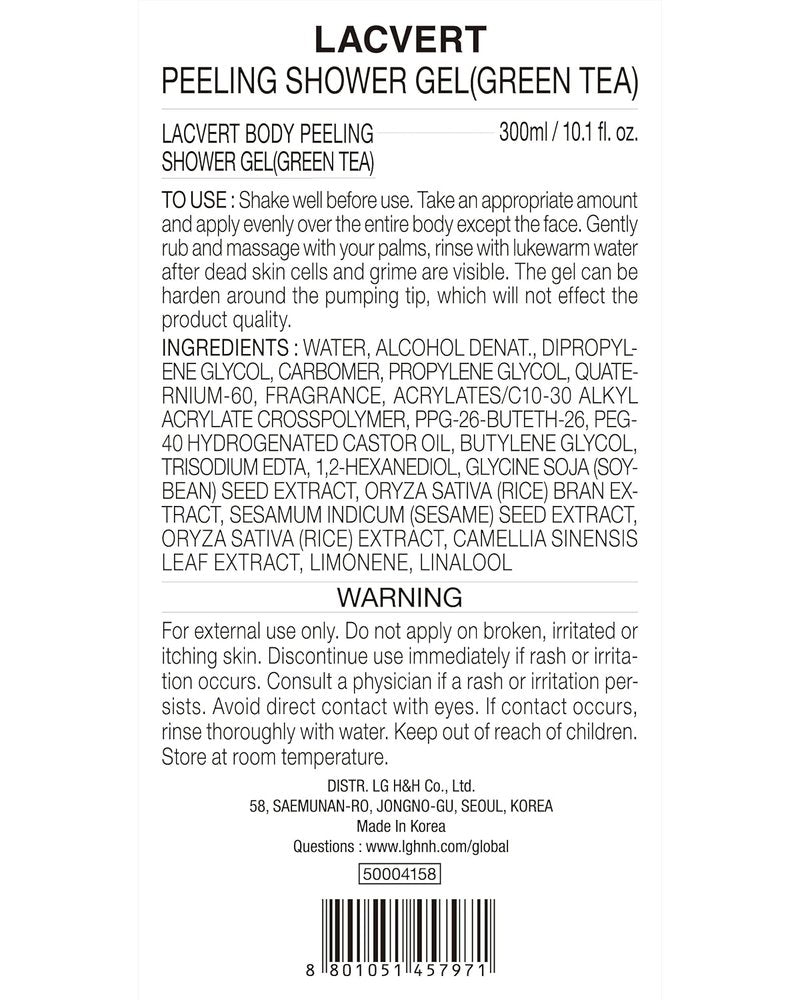 Lacvert Body Scrub Peeling Gel - Green Tea Exfoliating Shower Gel | 10.1 fl oz for Smooth Skin