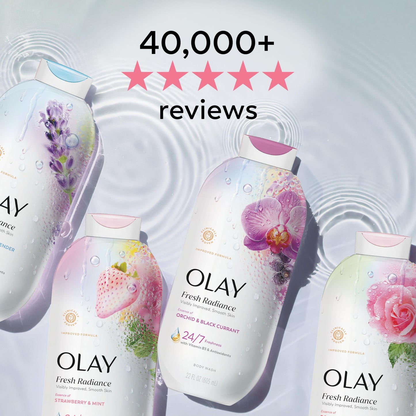 Olay Body Wash for Women, Fresh Radiance, 24/7 Skin-Loving Freshness, Visibly Radiant, Plant Based Cleansers, Vitamin B3 & Antioxidant Blend, For All Skin Types, Black Cherry & Vanilla Scent, 29 fl oz