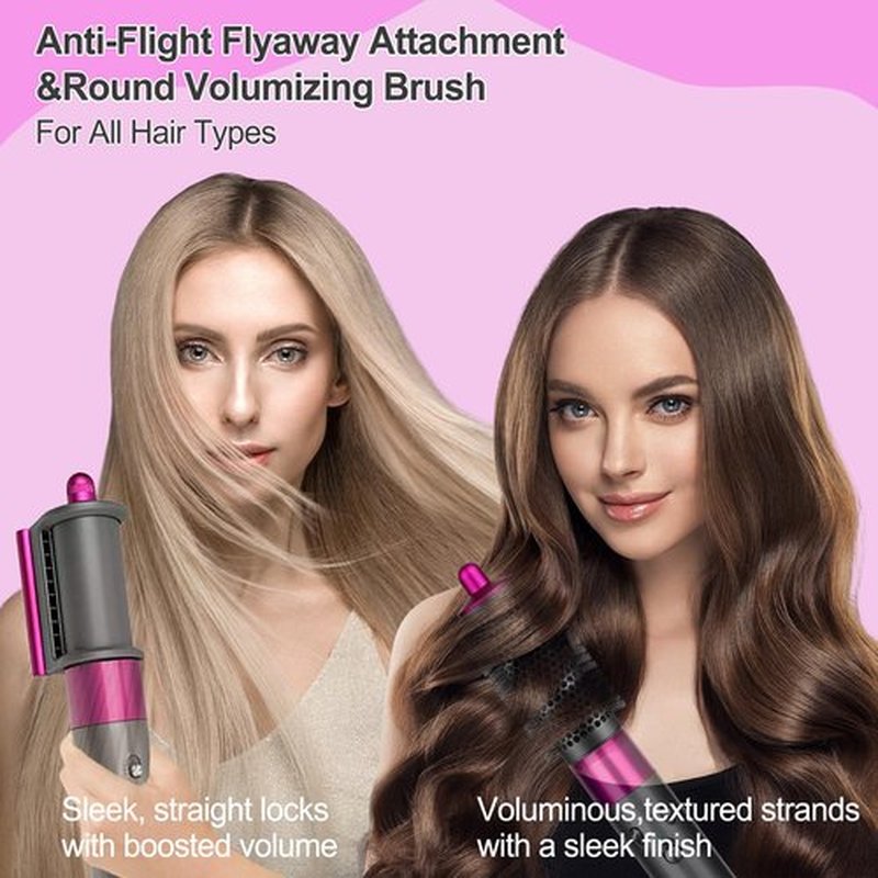 AFDD Round Volumizing Brush and Anti-Flight Flyaway Attachment for Dyson Airwrap Styler HS01/HS05, Hair Smoothing Drying Volumizer Styling Kit Attachment Compatible with Airwrap(Rose)