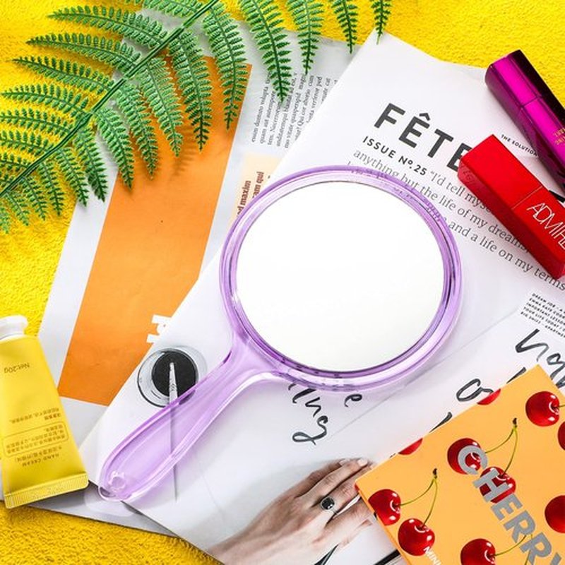 Jetec Hand Mirror Double Sided Handheld Mirror 1X/ 2X Magnifying Mirror with Handle Mirror Rounded Shape Makeup Mirror (Purple)