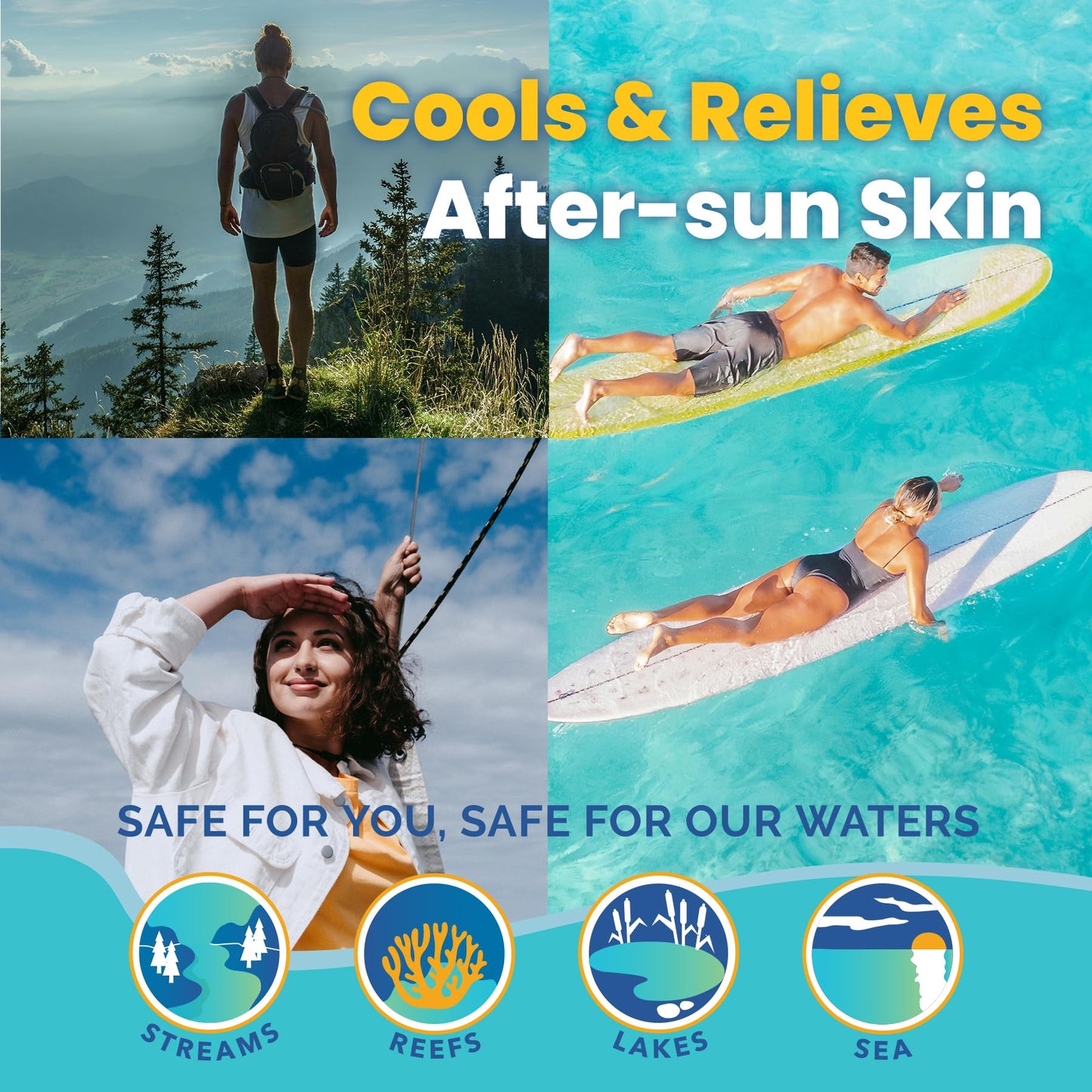 STREAM 2 SEA Sun & Sting Soothing Gel — Sunburn, Insect Bite & Jellyfish Sting After-Sun Care, Antioxidant Blend with Aloe, Green Tea & Wakame, Biodegradable Travel Size 3-Pack, 7.5 Fl Oz Total