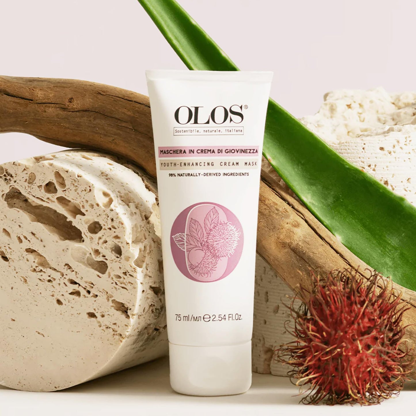 Olos Youth-Enhancing Cream Mask, 2.54 oz - Moisturizing Face Cream - Face Mask Skin Care with Shea Butter and Rambutan - Collagen Boosting Facial Mask