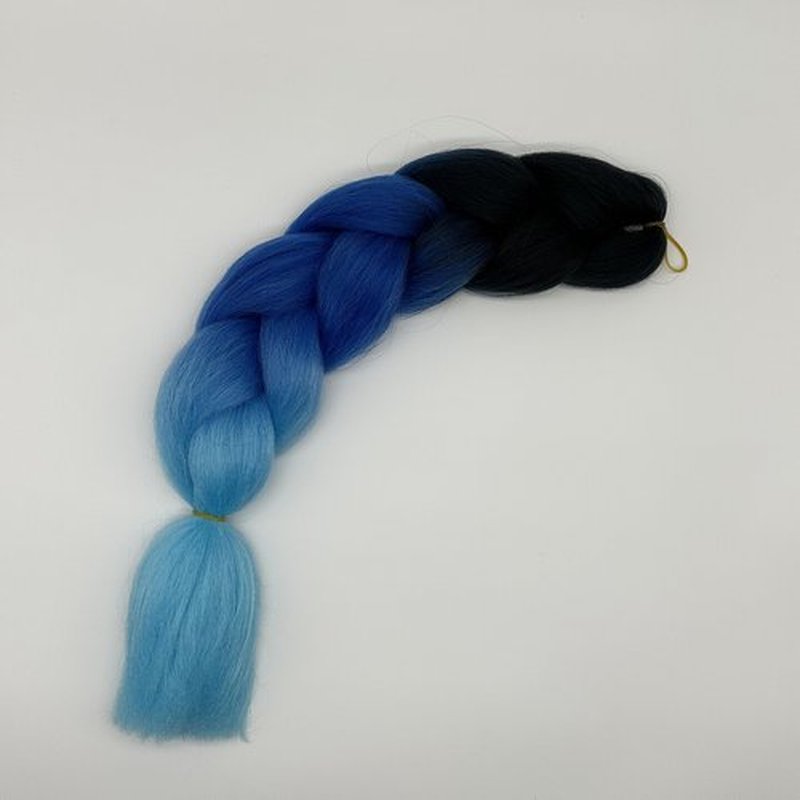 Braiding Hair Extension Jumbo Ombre Colorful for Crochet Braiding 6 Packs (High temperature, Synthetic Fiber, 24 inches) (3 Bundles, Black to Blue to Light blue)