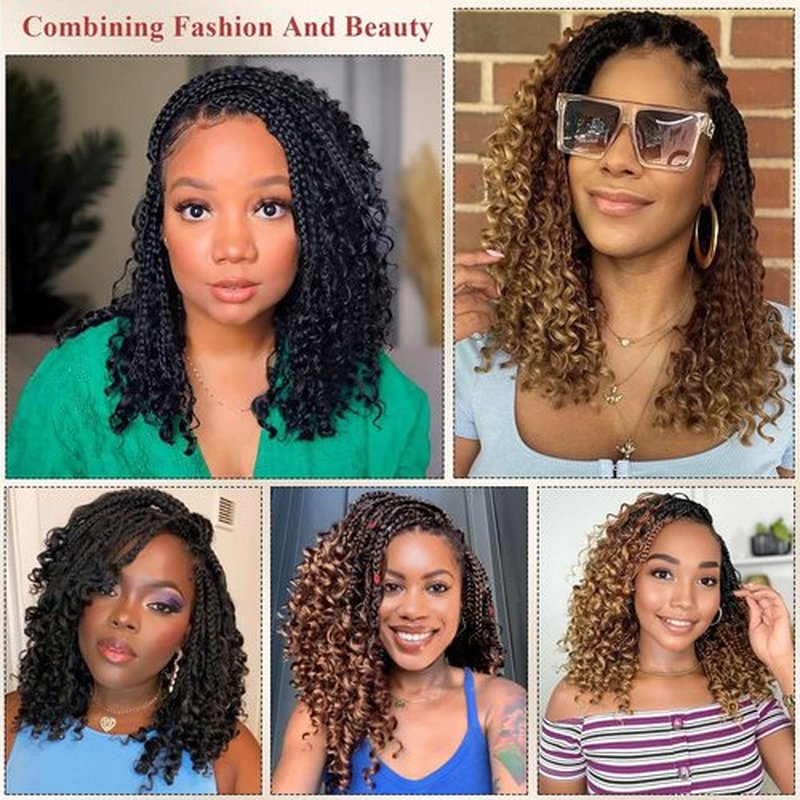 Boho Box Braids Crochet Hair 8 Packs Boho Crochet Braids Pre Looped 1B Goddess Box Braids Crochet Hair for Black Women 14 Inch Boho Braids Crochet Hair Extension