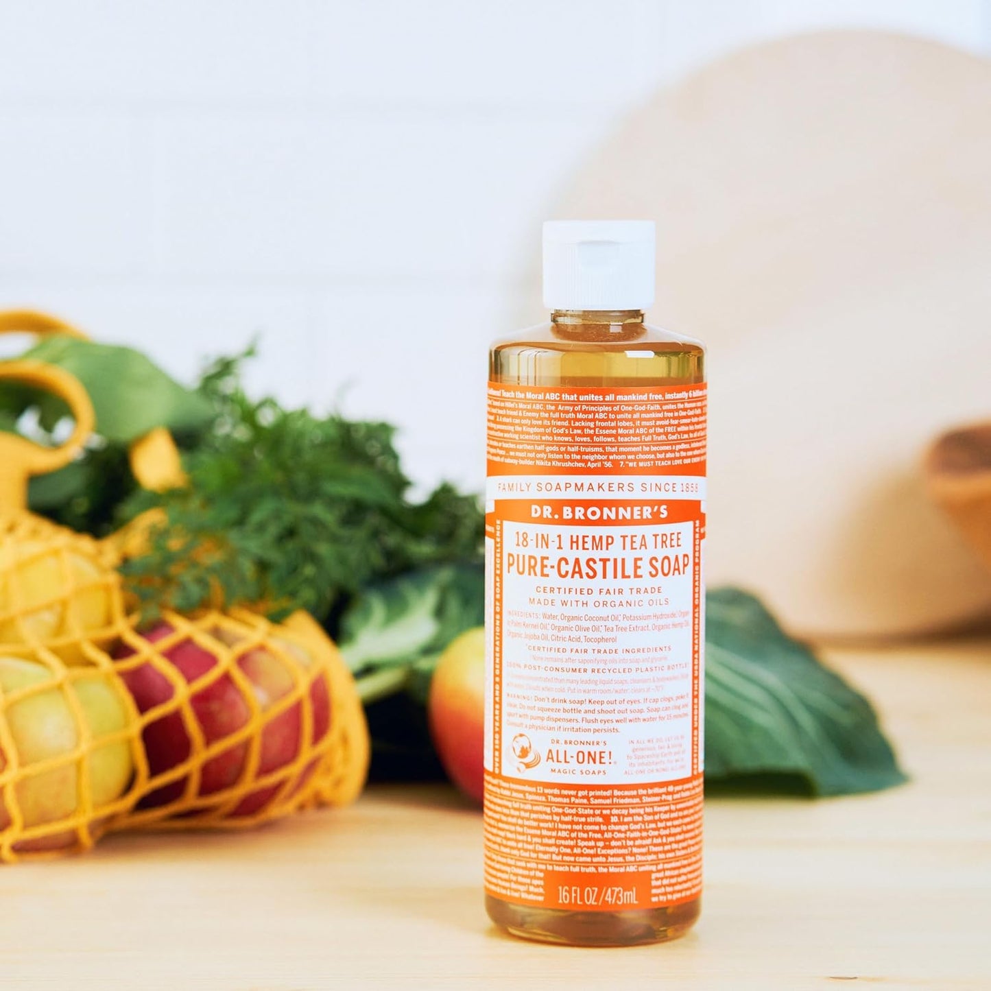 Dr. Bronner's Pure-Castile Magic Soap Liquid (Tea Tree, 16 Ounce, 2-Pack)-Made with Regenerative Organic Certified Oils, 18-in1 Uses: Face, Hair, Hand & Body Soap, Laundry- Concentrated, Vegan