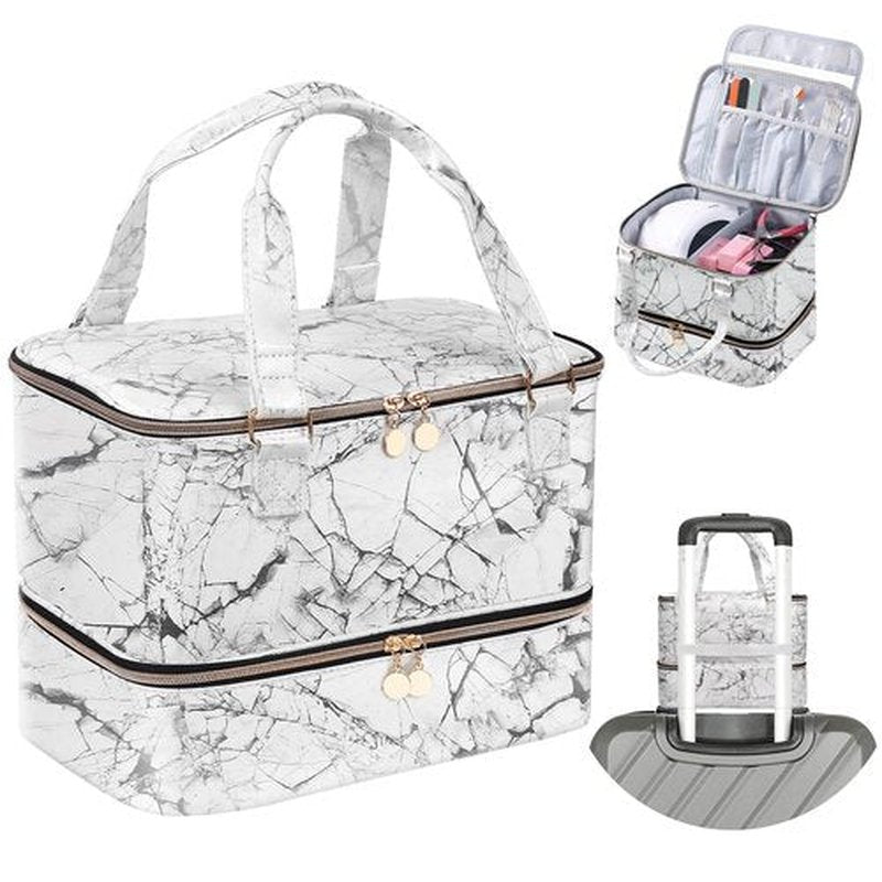 FCQQYWZ Nail Polish Organizer Hold 40+ Bottles Nail Polish & Nail Lamp, Nail Polish Storage Case Double-Layer Nail Polish Bag Nail Polish Holder with Sturdy Handle (WHITE)