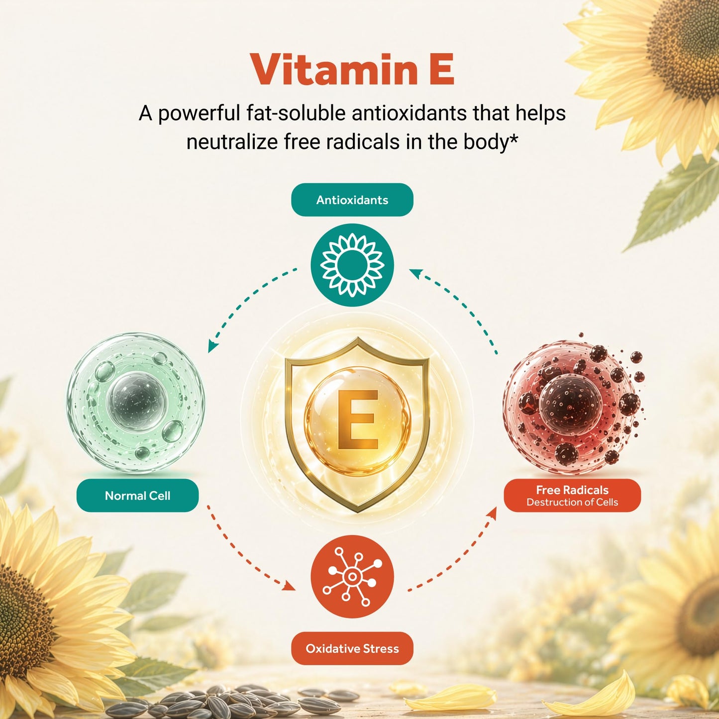 Naturalis Sunflower Vitamin E 670mg (1000 IU) with Mixed Tocopherols | Essential Skin Vitamin & Immune Support | Non-GMO, Soy & Gluten Free | 120 Softgels