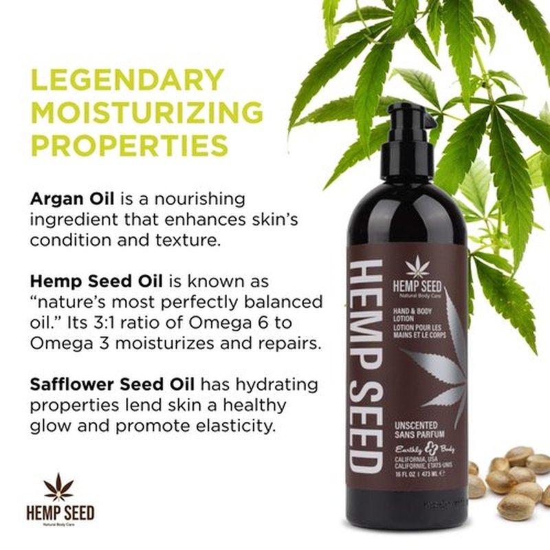 Hemp Seed Hand & Body Lotion, Unscented - 16 oz. - Soothe Dry Skin - Argan Oil, Hemp Seed Oil - Light, Non-Greasy Formula - Vegan & Cruelty Free