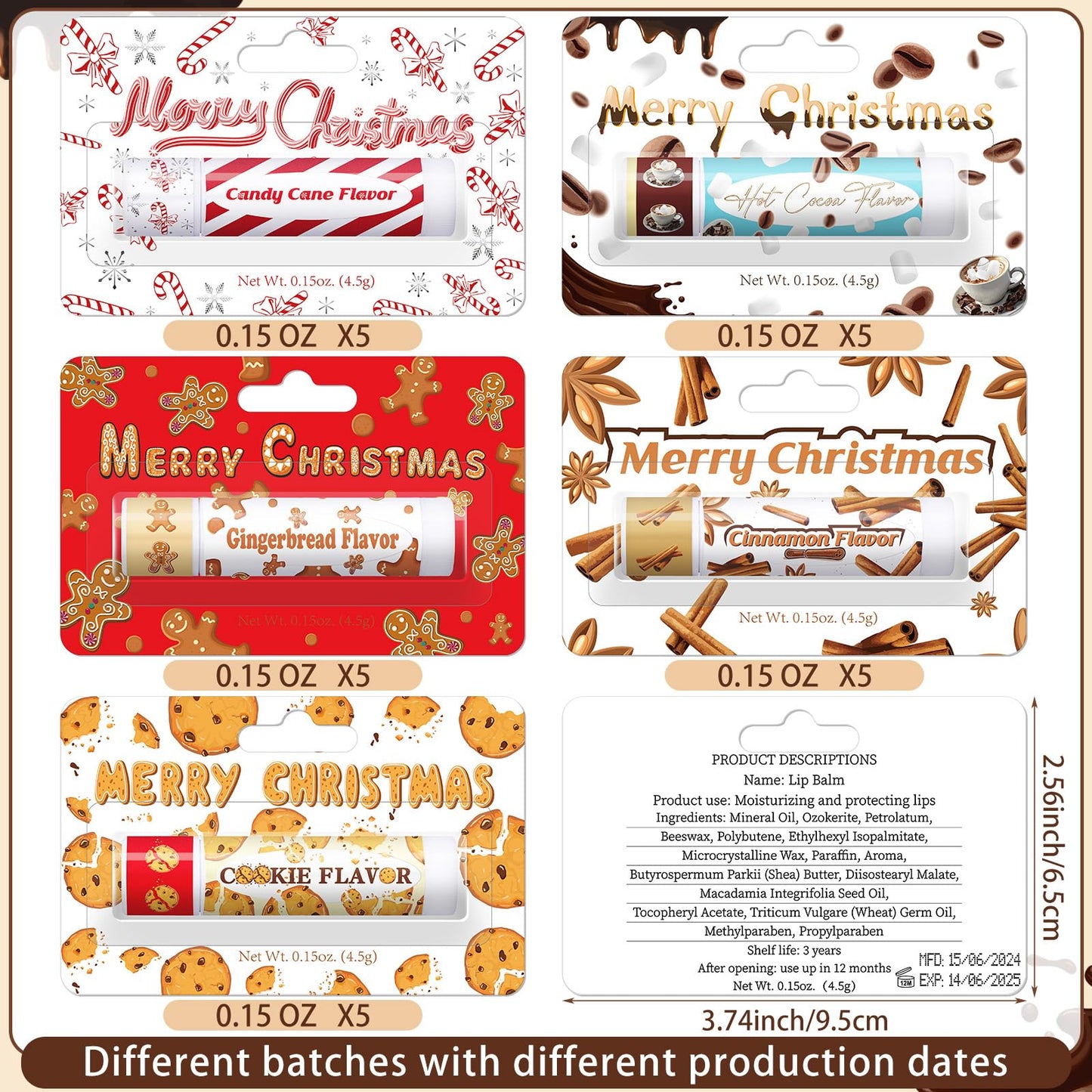 Sacubee 25 Pcs Christmas Lip Balms Bulk Peppermint Candy Flavor Lip Balm Holiday Gingerbread Hot Cocoa Cookie Cinnamon Flavor Christmas Party Gifts Stocking Stuffers for Women Employee Coworkers
