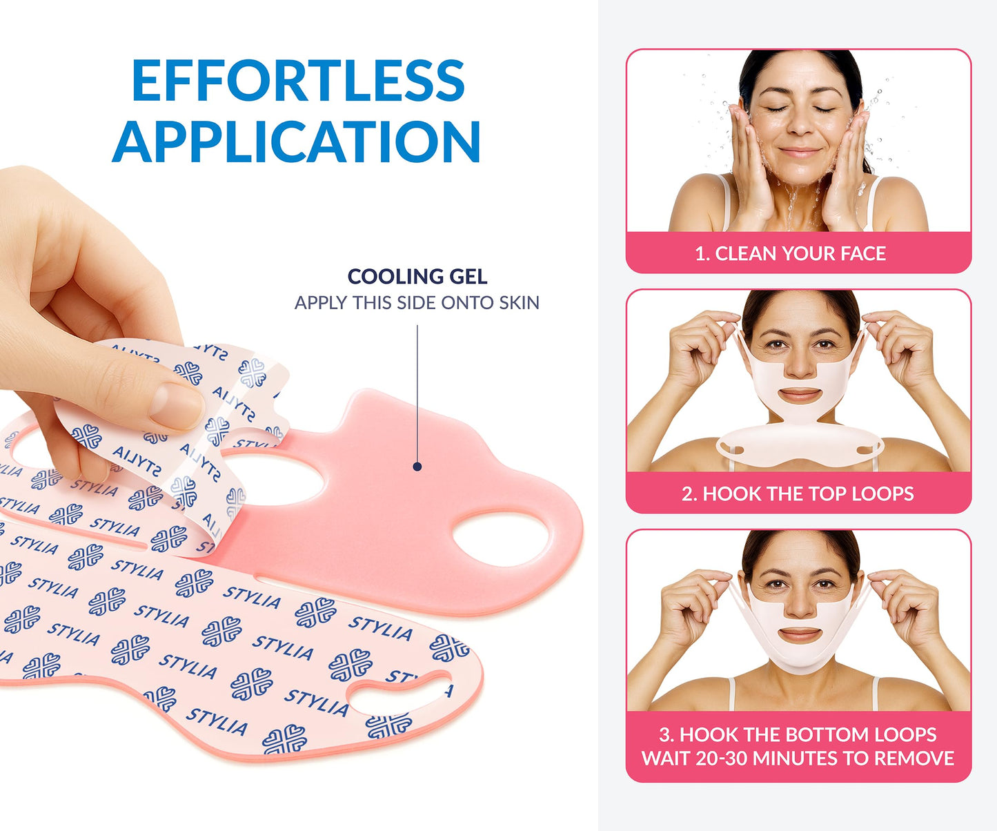 Stylia MaxiLift V-Line Lifting Collagen Face Mask - Double Chin Strap - Jawline Shaper - Neck Firming and Tightening Mask with Hyaluronic Acid & Aloe Vera - Chin Strap for Sleeping (10PC)