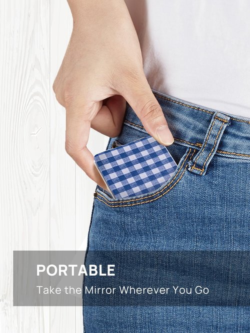 OMIRO Compact Mirror, Unique Plaid Pattern PU Leather 1X/3X Magnification, Ultra Portable for Purses, 2.4" W x 3.4" L, Blue Plaid