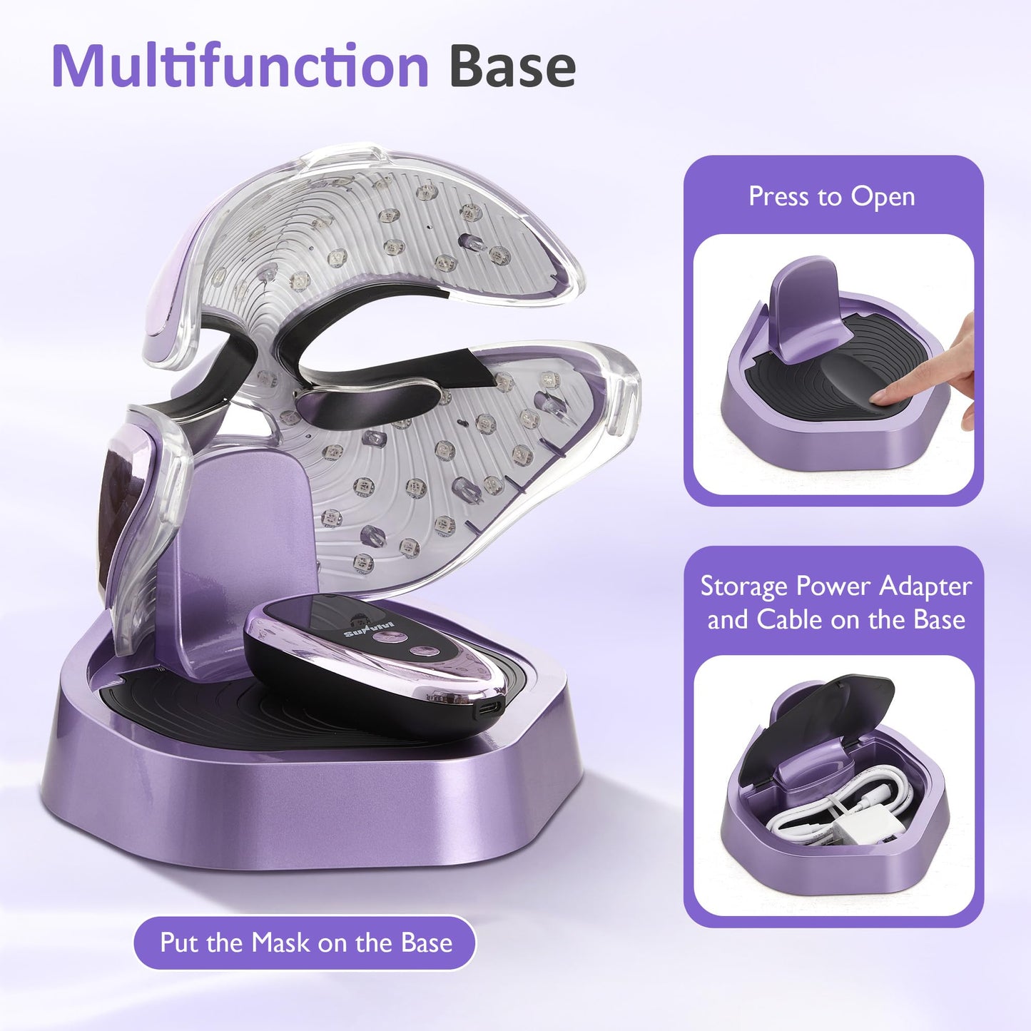 SUNVIVIPRO LED Face Mask Red Light Therapy for Face, Blue Light Acne Care, 210 LED Facial Mask with Eye Heat, Electric Face Mask with Holding Stand for Home Skincare, Purple Beauty Device