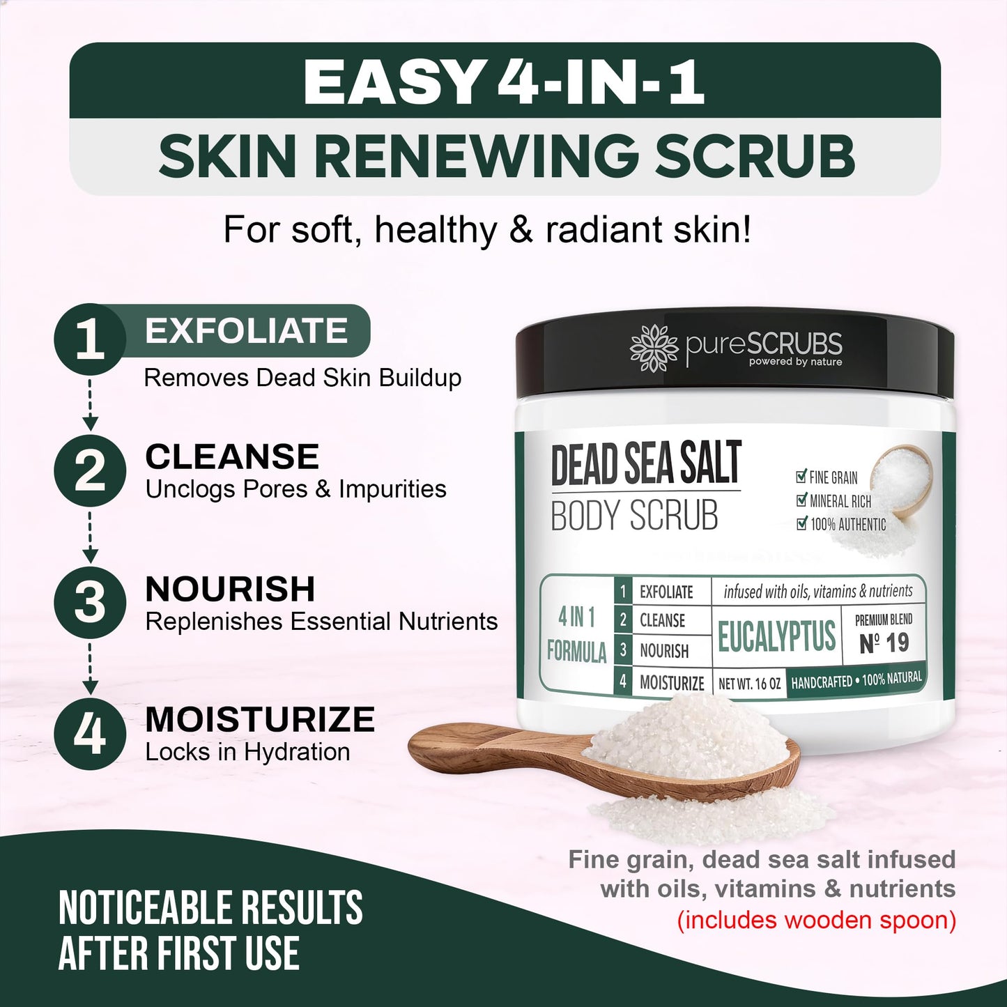 pureSCRUBS Premium Eucalyptus Body Scrub Set, Gentle Exfoliating Salt Scrub