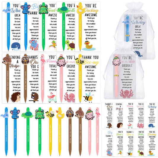 BESARME 30 Sets/90 Pcs Employee Appreciation Gifts Bulk For Coworkers Staff Thank You Gifts Teacher Appreciation Gift Funny Animals Pen with Motivational Card and Bags for Office