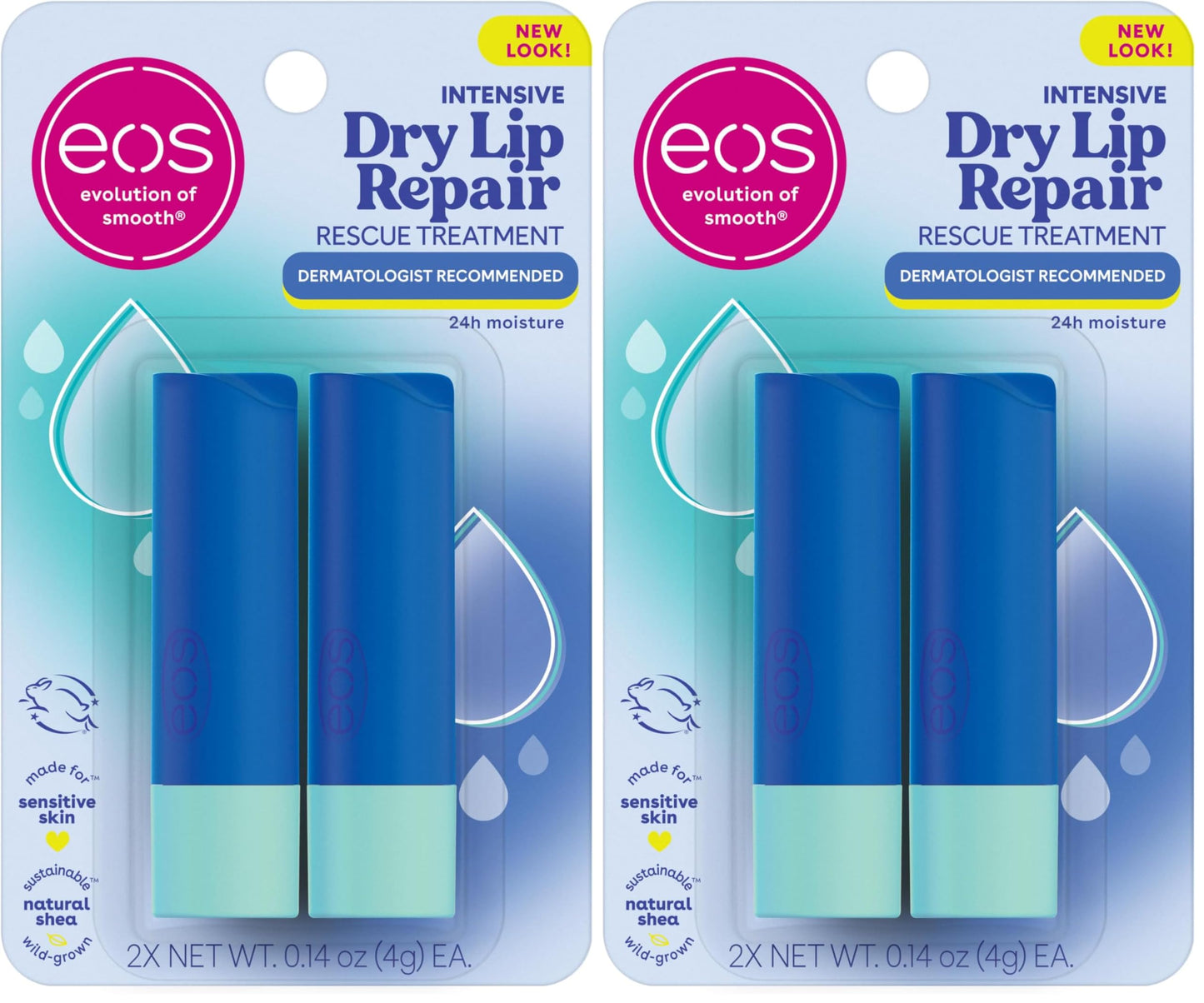 eos The Hero Lip Repair,24HR Moisture for Severely Dry Lips,Natural Strawberry Extract,Hypoallergenic Moisturizing Lip Balm,0.14 oz,(Pack of 4)