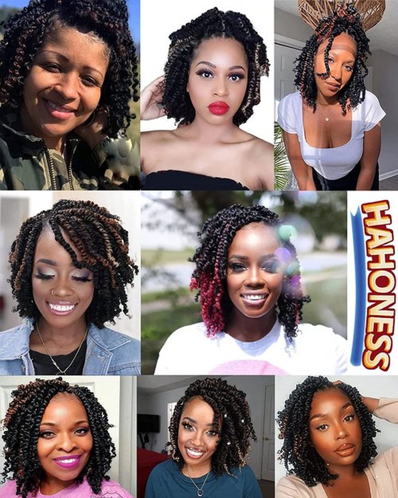 hahoness 10 Inch 8 Packs Pre Looped Passion Twist Crochet Hair for Black Women and Kids-Ombre Pink, Super Soft Bouncy Synthetic Braided Hair Extensions(10 Inch-8 Packs,T1B/Pink)
