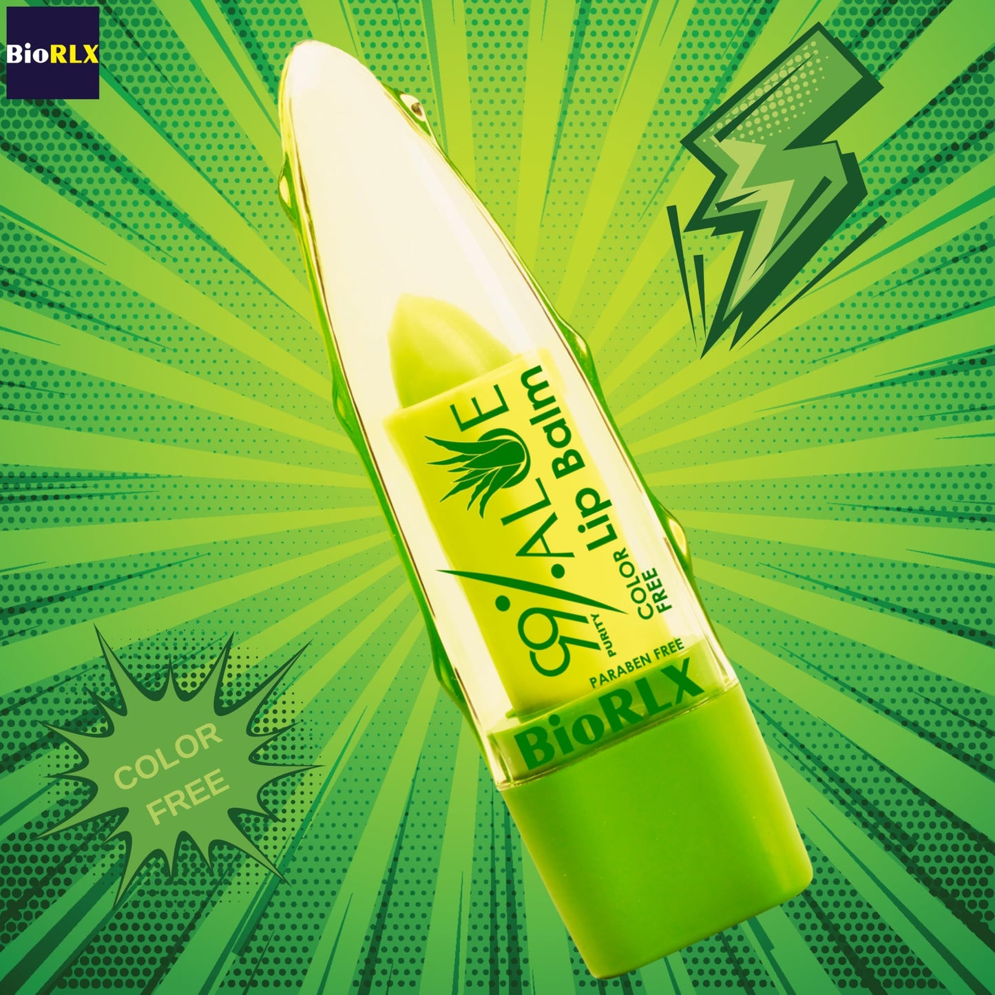 BioRLX 99% Purity Aloe Vera Color-Free Lip Balm - Natural Moisturizing Unisex Lip Care for Hydrated and Radiant Lips (Aloe - Color Free, 0.12 Ounce (Pack of 1))