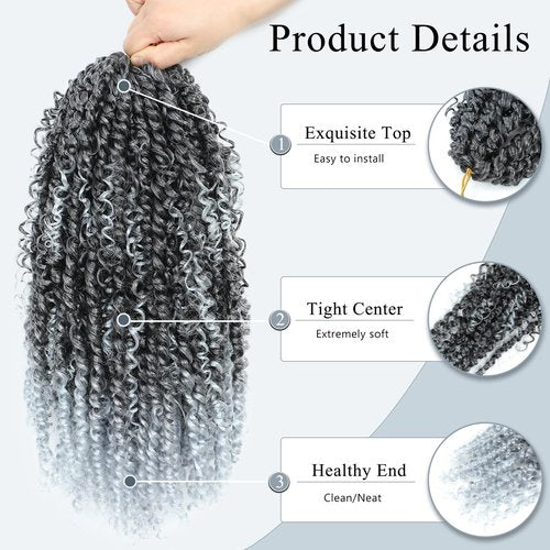 Passion Twist Hair 14inch Boho Passion Twist Crochet Hair For Black Women Pretwisted boho Passion Twist Crochet Hair, Pre Looped Curly Ends Bohemian Crochet Braids For Women（1b/gray,14inch,7 Packs）