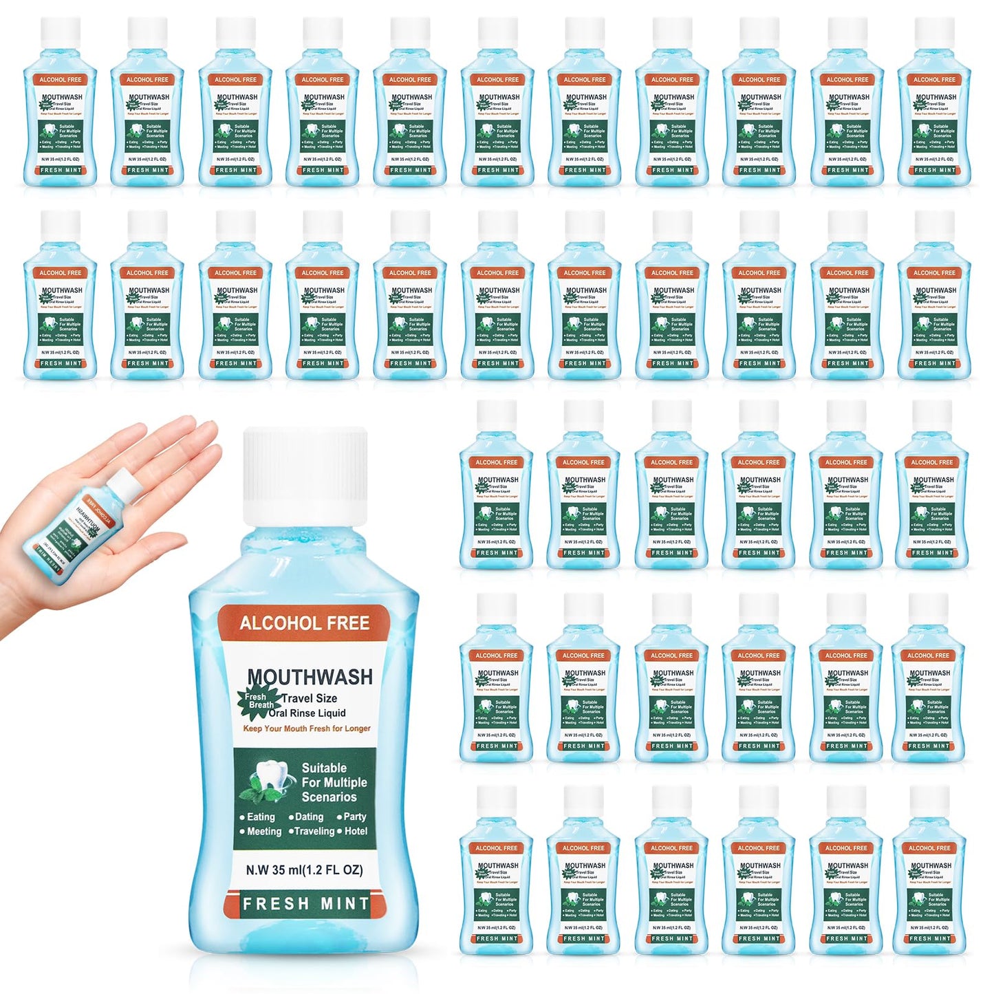 Mini Mouthwash Travel Size Bulk Pack of 50,Portable Mint Mini Mouthwash Bulk 35ml/1.2 Fl Oz Individual Small Mouth Wash for Travel,Hotel,Office,Toiletry Kits