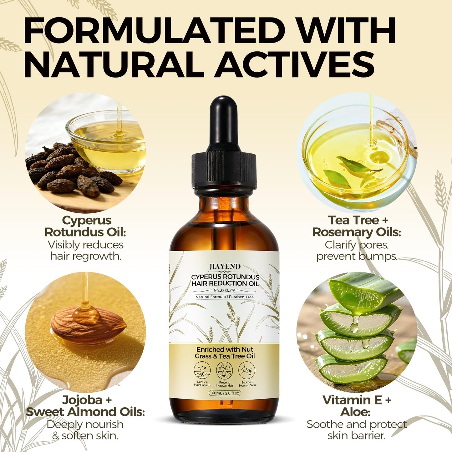 Jiayend Cyperus Rotundus Oil,Cyperus Rotundus Hair Removal Oil, Rich in Cyperus and Tea Tree Extracts, Reduces Unwanted Hair and Inhibits Growth, Soothes and Nourishes the Skin