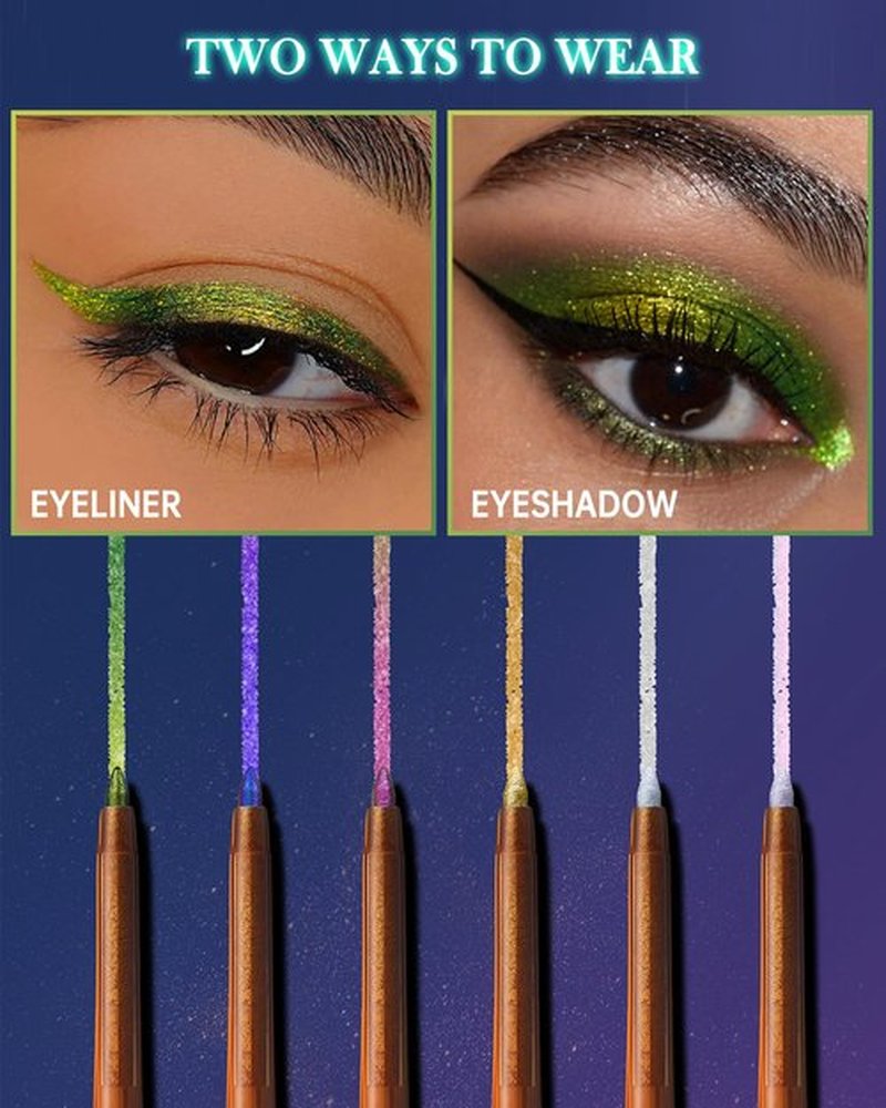 Metallic Multichrome Eyeliner Pencil, Green Glitter Eyeliner Gel Eye Liner Pencils, Waterproof Smudge-proof Longwear, Multi-Use Sharpenable Colored Eyeliner Eyeshadow Makeup Pen, Delineador De Ojos-01