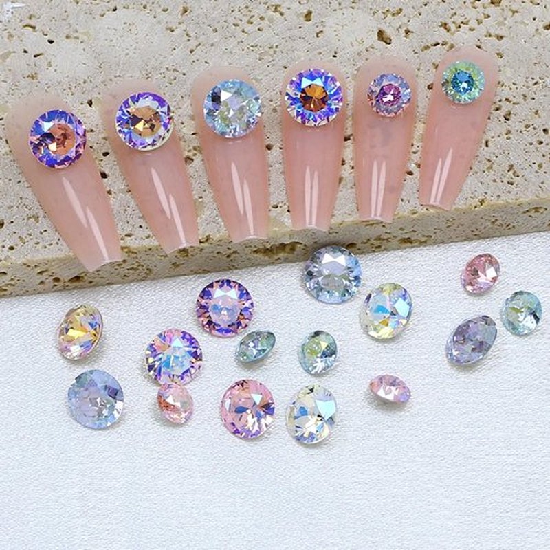 DONGZHOU 45Pcs Rhinestone for Nails，3D Nail Art Rhinestone Round Big Nail Crystals Shiny Nail Diamonds Nail Charms and Gems for Manicure Decoration DIY Crafts