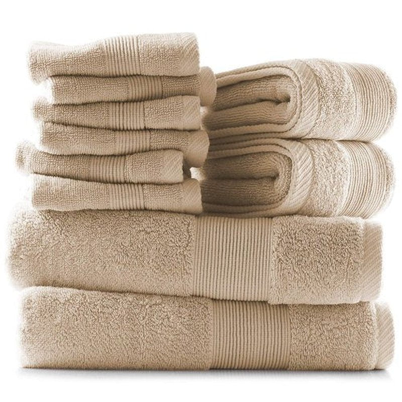 Hearth & Harbor Bath Towels for Bathroom - 100% Ring Spun Cotton Luxury Bathroom Towels - Soft & Highly Absorbent Bath Towels Set, 10 Piece Set (2 Bath Towels, 2 Hand Towels, 6 Washcloths) - Cream
