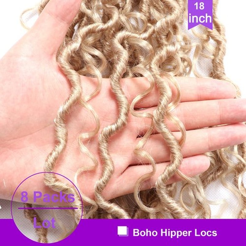 8 Packs Goddess Locs Crochet Hair 18 Inch Faux Locs Crochet Hair for Black Women Pre Looped Soft Locs with Curly Ends (18 Inch (Pack of 8), #27/613)