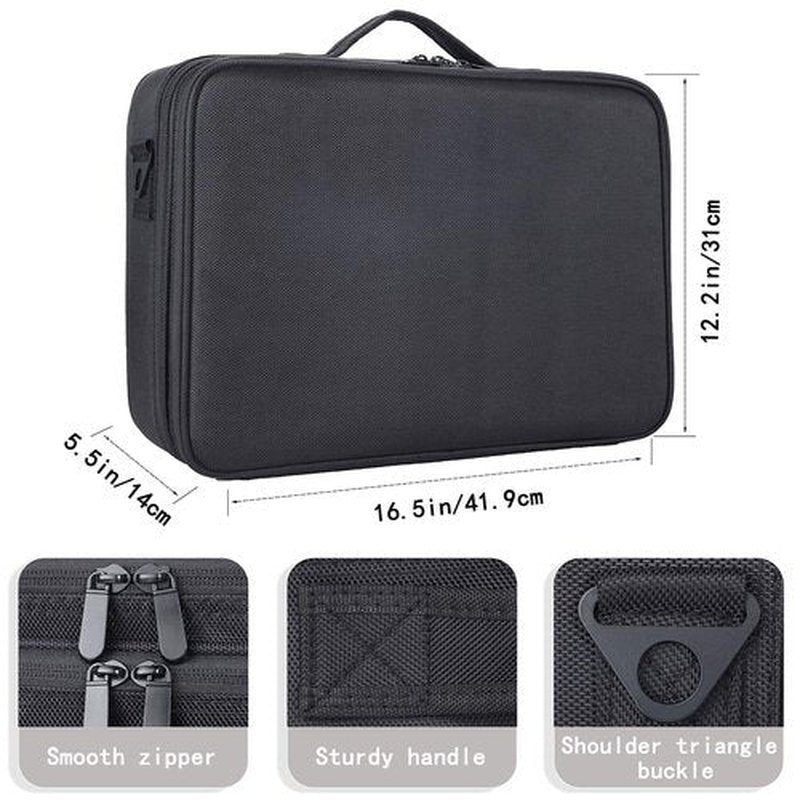 JOURMON Makeup Case Travel Makeup Train Case Organizer Cosmetic Bag Portable with Adjustable Dividers and Shoulder Strap for Makeup Brushes Toiletry Travel Accessories(Pure Black, L)
