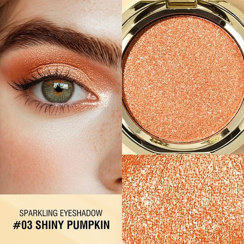 KYDA Single Orange Glitter Eyeshadow, Sparkling Warm Orange Eyeshadow, Bright Orange Shimmer Pressed Powder Eyeshadow, High Glow Eyeshadow Compact, Lightweight Blendable Pearl Eyeshadow, Shiny Pumpkin
