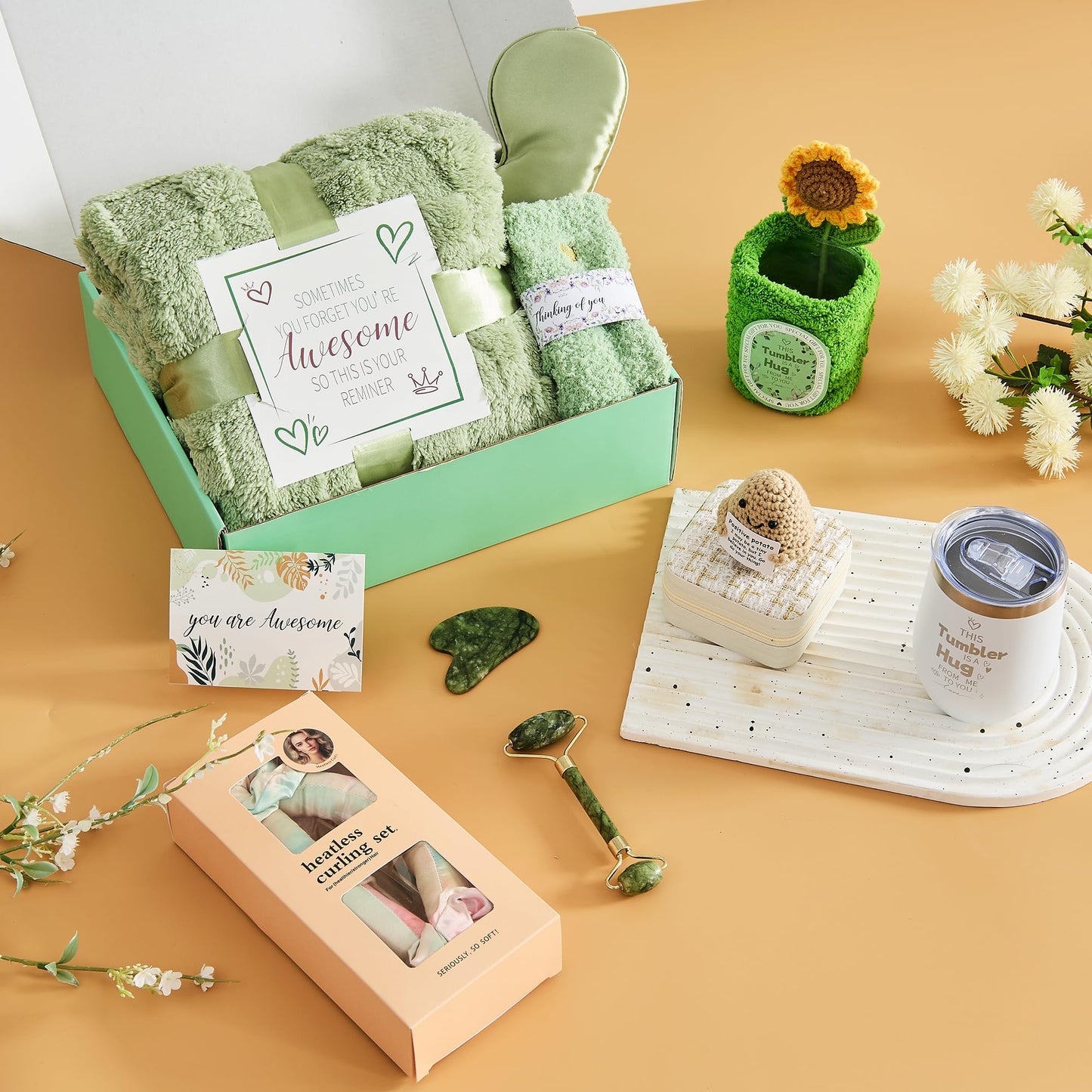 VANJOROY Graduation Gifts for Her, Birthday Gifts for Women - Get Well Gift Basket with Cards for Her Girl Daughter Sister, Personalized Self-Care Gift Set with Sunshine Sunflowers