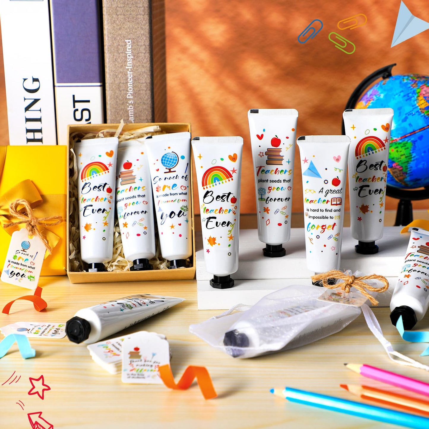 Dimsile 12 Set Valentine's Day Gifts for Teacher Appreciation Hand Cream Moisturizing Hand Lotion Thank You Teacher Gifts Travel Size with Cards Organza Bags for Dry Cracked