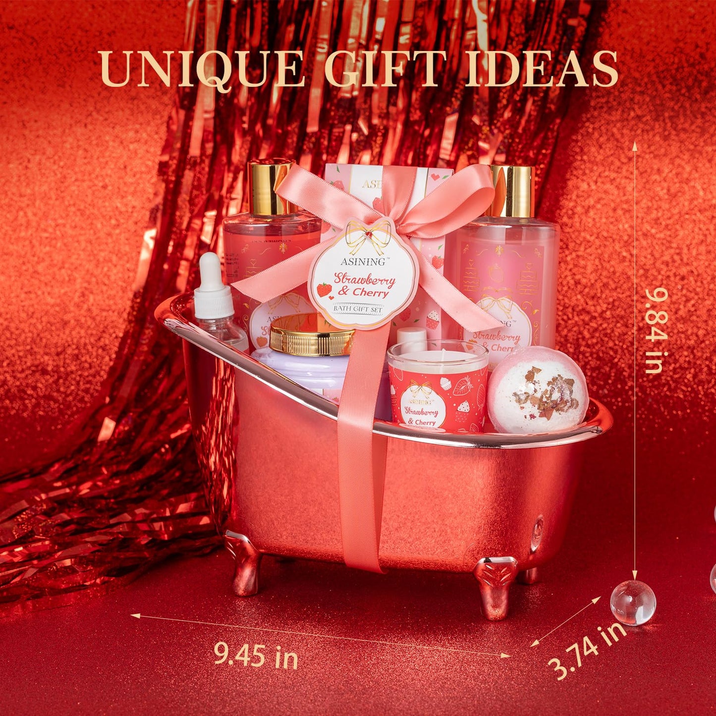 Gift Basket for Women, Strawberry Spa Baskets for Women Gifts, Beauty & Personal Care Set - Home Bath Pampering Package, Spa Self Care Kit, Teacher Appreciation, Thank You, Birthday, Mom Gift